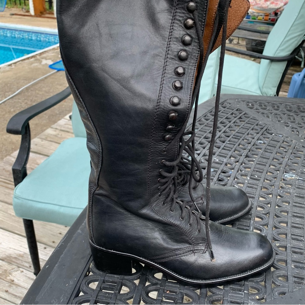 🆕 Vaccari Lace Up Tall Knee High Victorian Style Boots Women Size Euro 39 US 8.5 - Picture 3 of 9